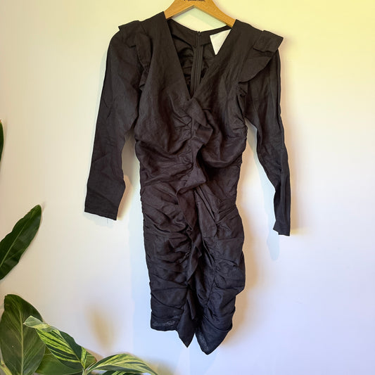 Vemain Size 6 Black Ruched Mini Dress