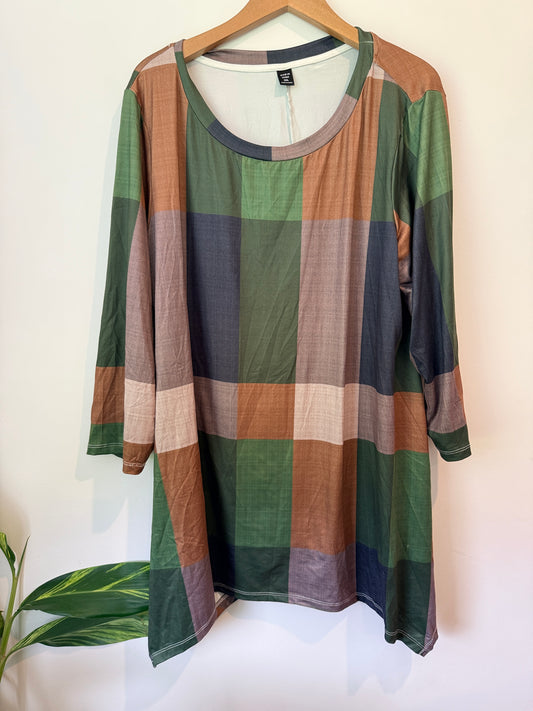 Shein Curve Size 3XL Color Block Print 3/4 Sleeve Midi Casual Dress