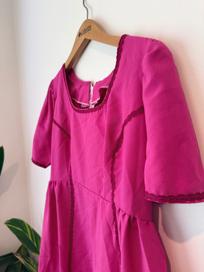 Homemade U/Arm to U/Arm 41cm Waist 76cm Fuchsia Midi Dress