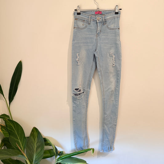 IQ Ladies Distressed Skinny Jeans - Light Wash - 28