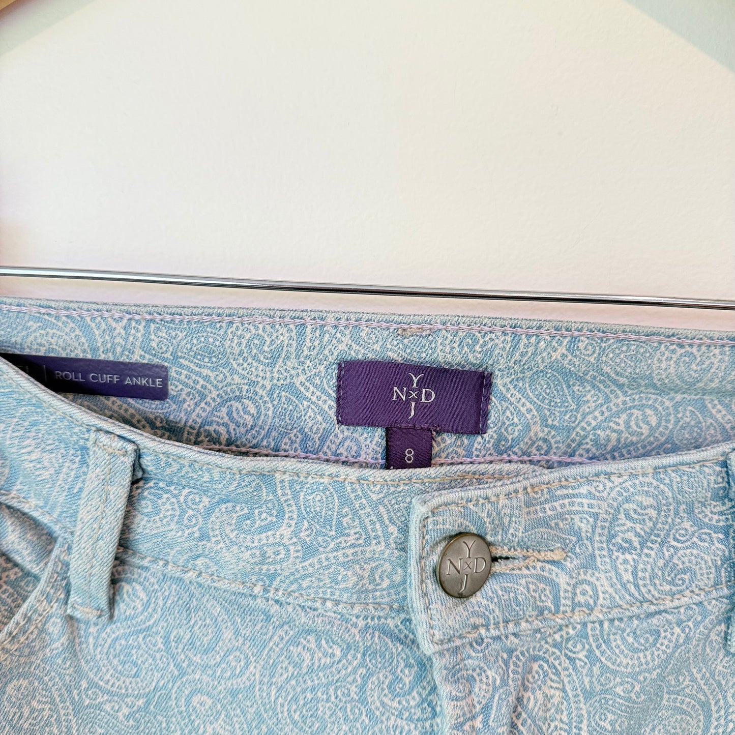NYDJ (USA) Size 12 Roll Cuff Ankle Paisley Patterned Jeans