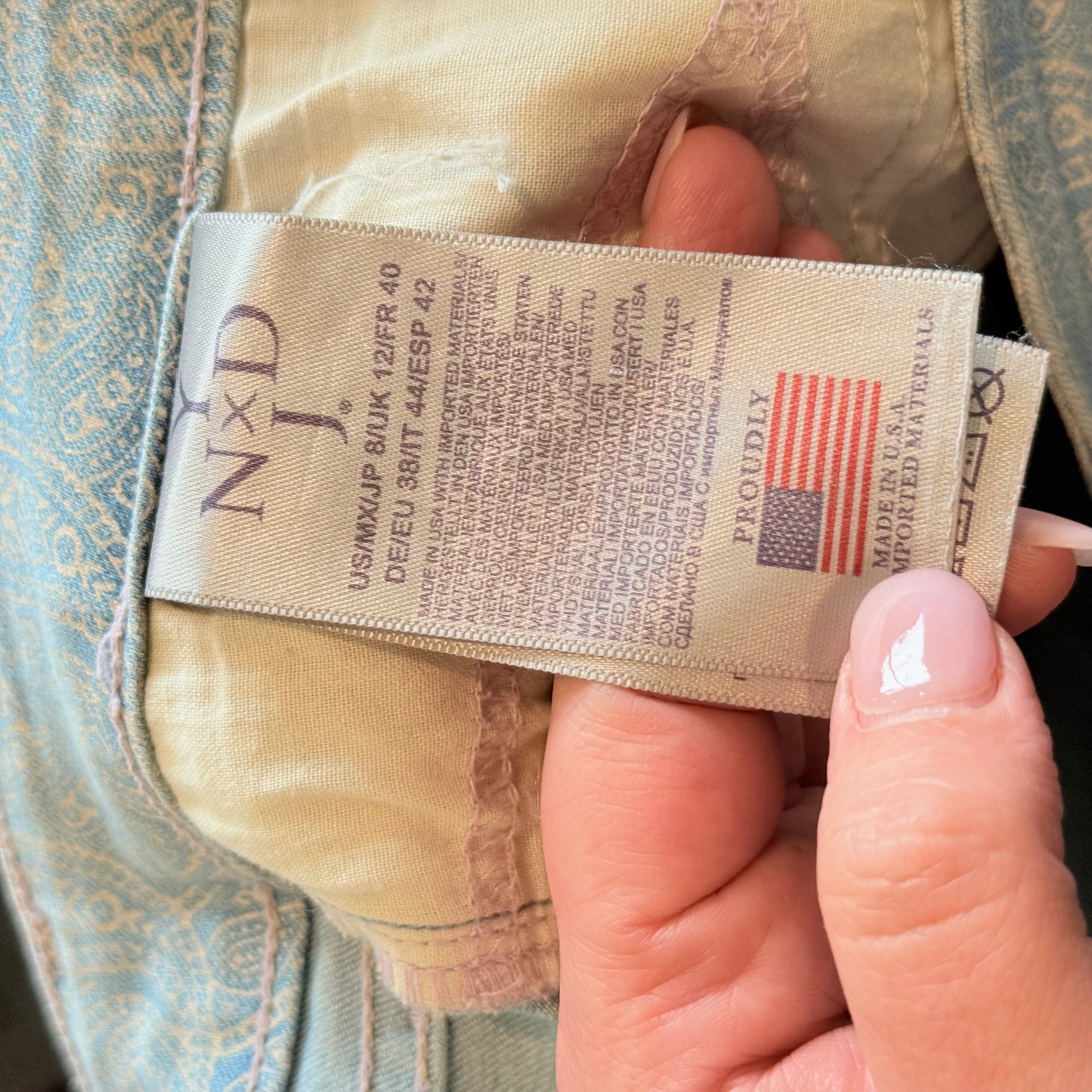 NYDJ (USA) Size 12 Roll Cuff Ankle Paisley Patterned Jeans