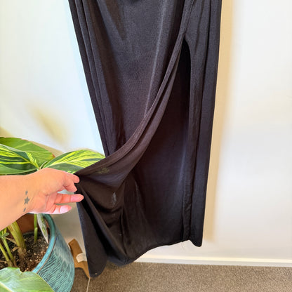 Boohoo Halterneck Cut Out Slinky Maxi Dress in Black - Size 16