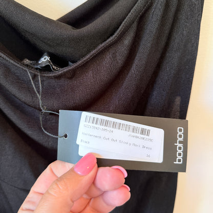 Boohoo Halterneck Cut Out Slinky Maxi Dress in Black - Size 16