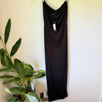 Boohoo Halterneck Cut Out Slinky Maxi Dress in Black - Size 16