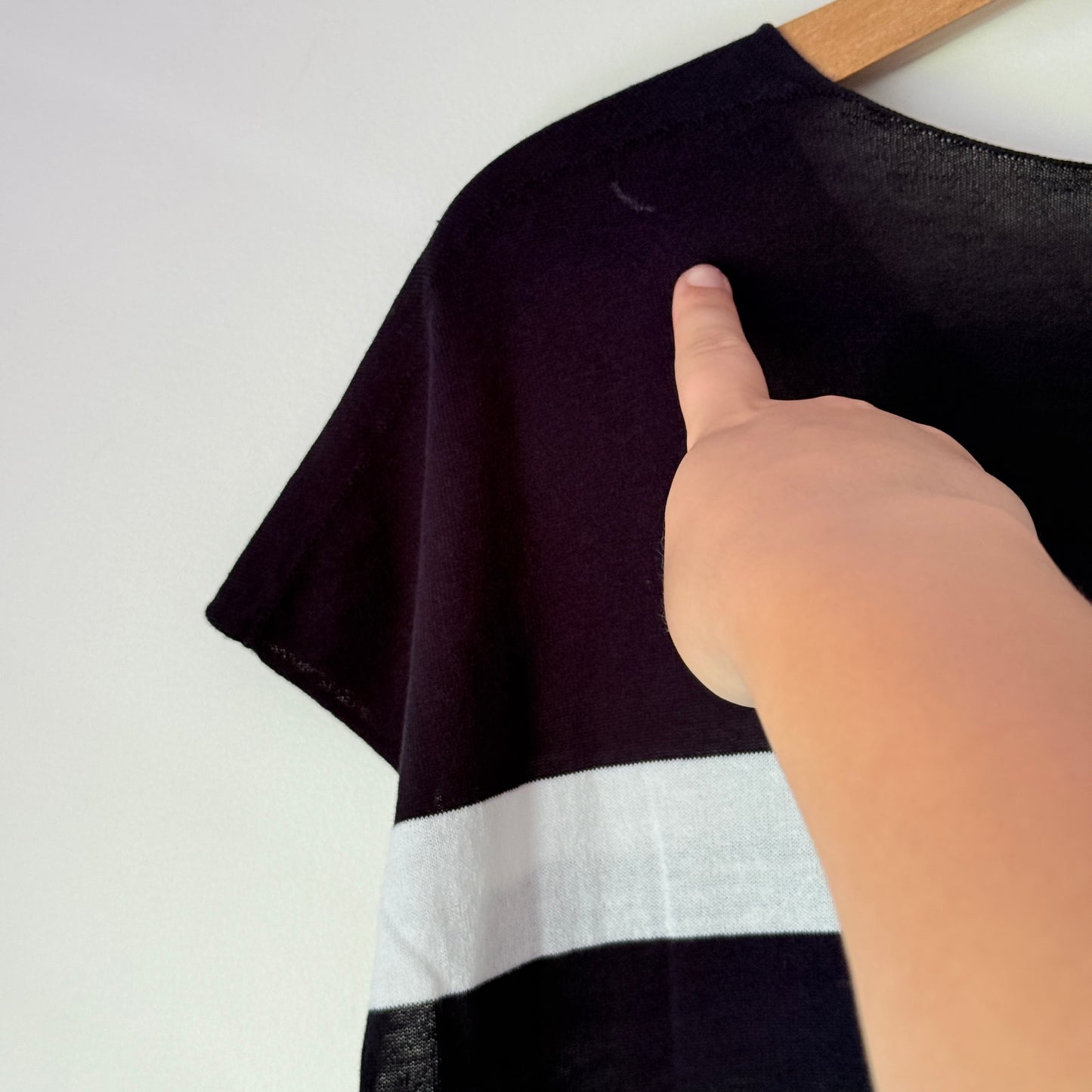 Visage Size — Black & White Striped Cotton Short-Sleeve Knit Top