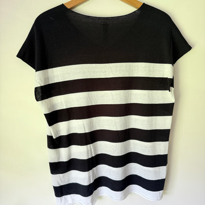 Visage Size — Black & White Striped Cotton Short-Sleeve Knit Top