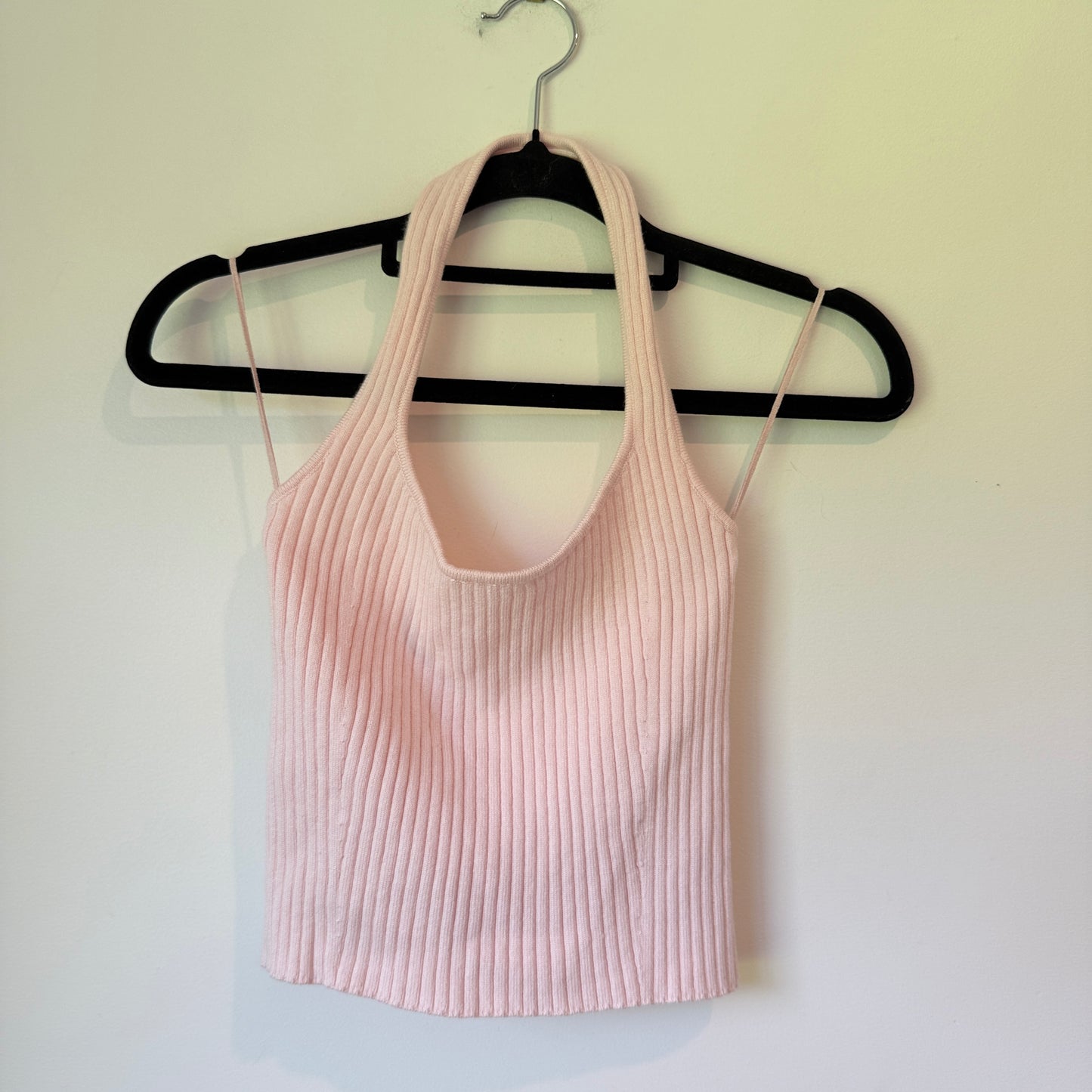 Glassons Women's Pink Ribbed Knit Halter Neck Top Size M