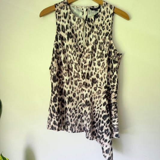 Portmans Size 10 Sleeveless Peplum Blouse Leopard Print
