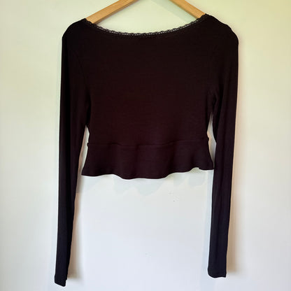 Sun Sai Size M (10) Crop Cardi with Lace Trim