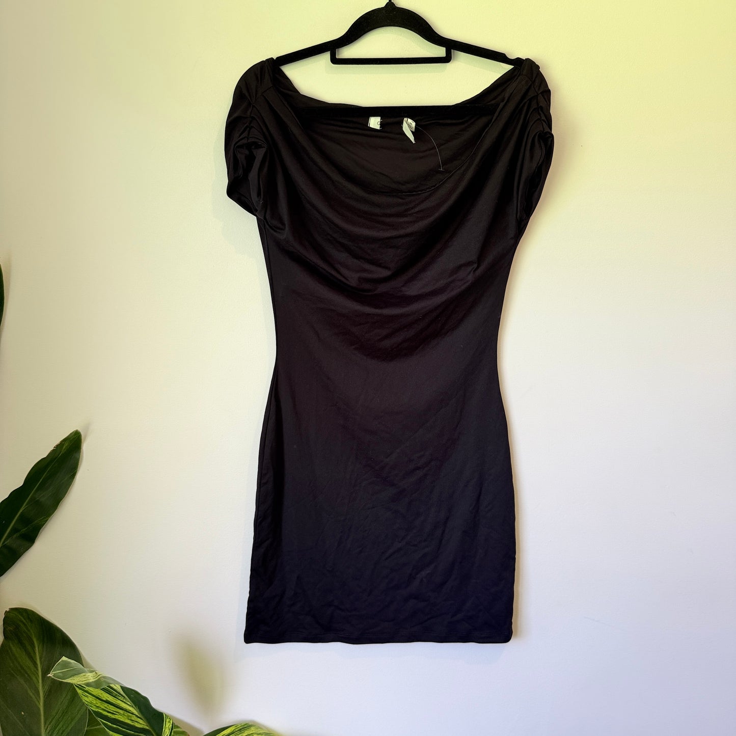 Glassons Black Cowl Neck Ruched Mini Dress Size M