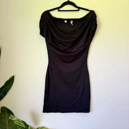 Glassons Black Cowl Neck Ruched Mini Dress Size M