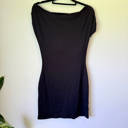 Glassons Black Cowl Neck Ruched Mini Dress Size M