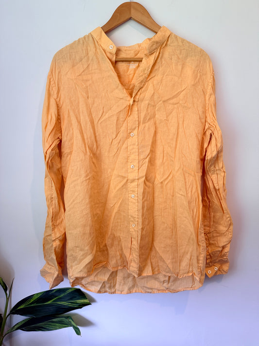 Massimo Dutti Size XL Orange Button-Down 100% Linen Shirt
