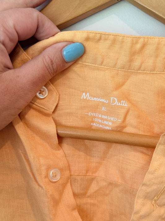 Massimo Dutti Size XL Orange Button-Down 100% Linen Shirt