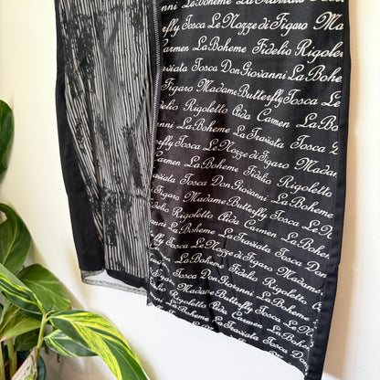 Ruby Red Size 10 NZ Made Black & White Midi Skirt with Text Patterns