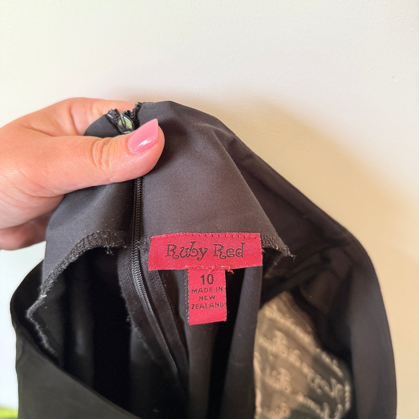 Ruby Red Size 10 NZ Made Black & White Midi Skirt with Text Patterns