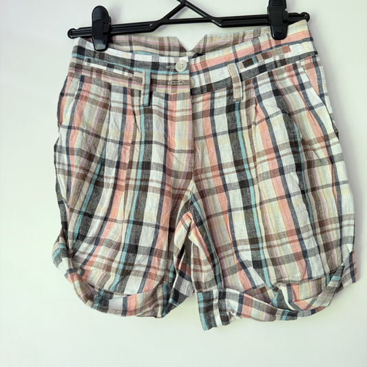 Guy Boutique Size M Multicoloured Plaid Linen-Blend Chino Shorts