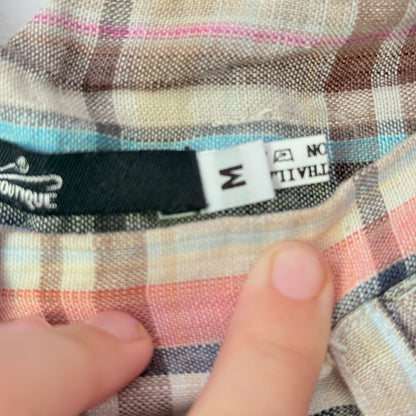 Guy Boutique Size M Multicoloured Plaid Linen-Blend Chino Shorts