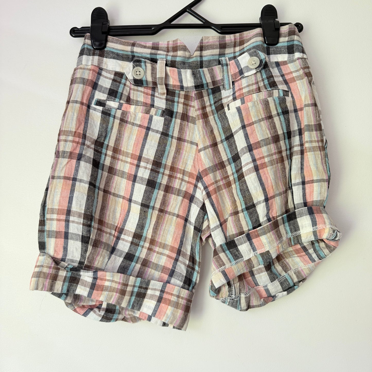 Guy Boutique Size M Multicoloured Plaid Linen-Blend Chino Shorts