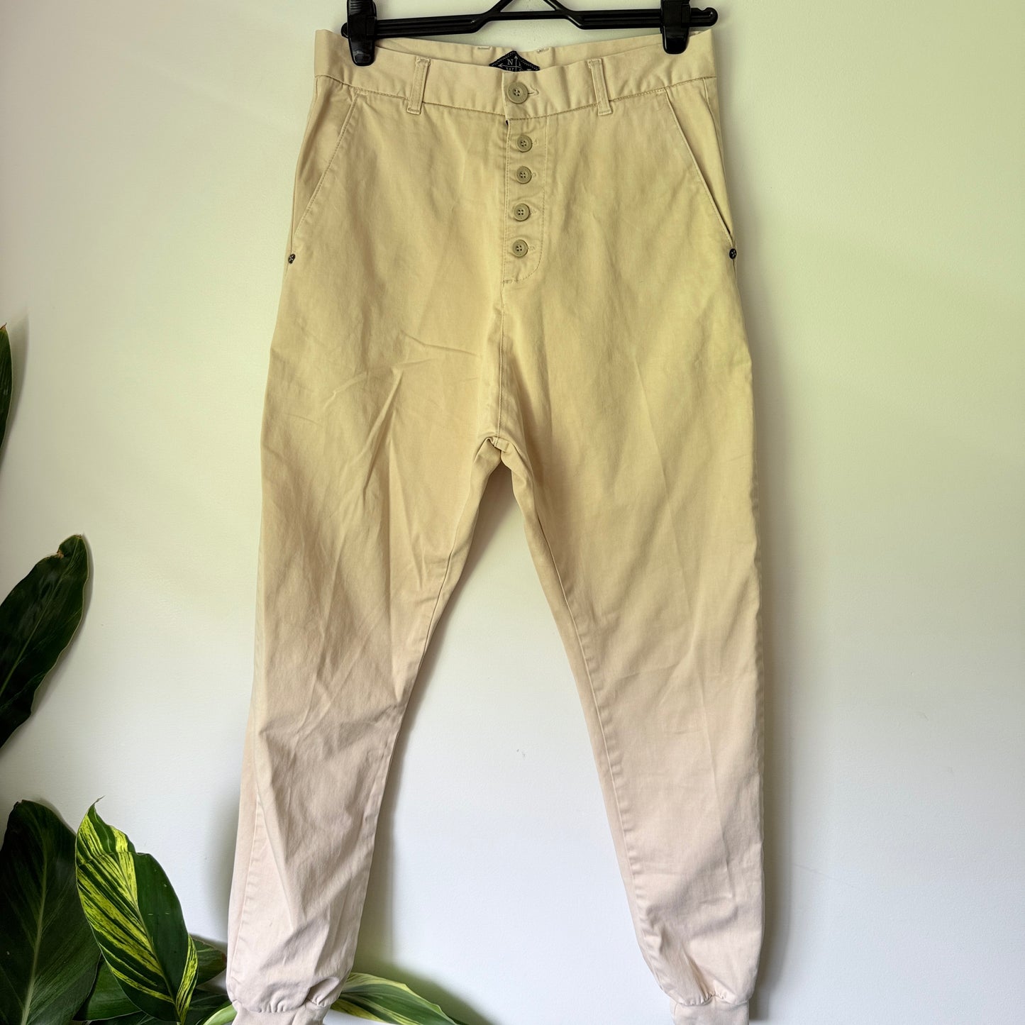 N.E.W.S. Size 28 Beige High-Waisted Tapered Trousers