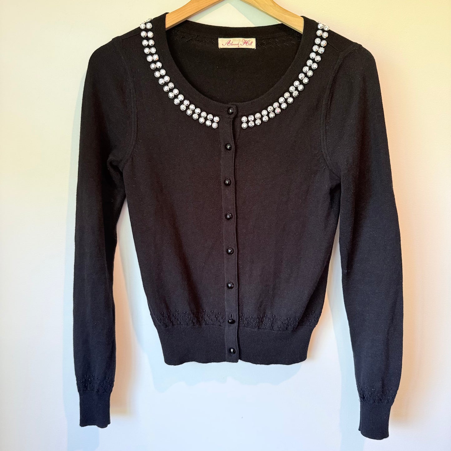 Alannah Hill Black Cardigan - Embellished Collar - Size 8