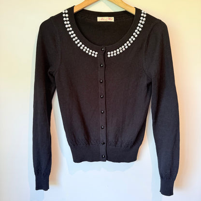 Alannah Hill Black Cardigan - Embellished Collar - Size 8