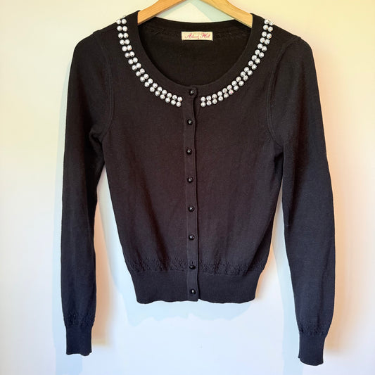 Alannah Hill Black Cardigan - Embellished Collar - Size 8