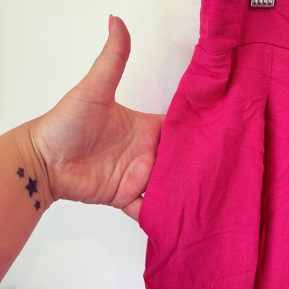 Zafina Size 12 Cotton / Linen Hot Pink Wide-Leg Linen Blend Cropped Trousers