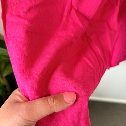 Zafina Size 12 Cotton / Linen Hot Pink Wide-Leg Linen Blend Cropped Trousers