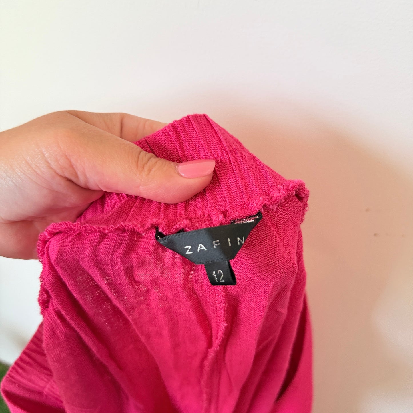 Zafina Size 12 Cotton / Linen Hot Pink Wide-Leg Linen Blend Cropped Trousers