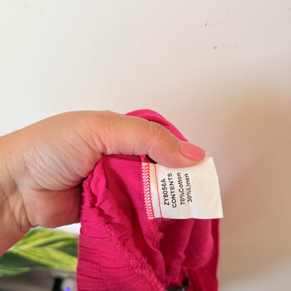 Zafina Size 12 Cotton / Linen Hot Pink Wide-Leg Linen Blend Cropped Trousers