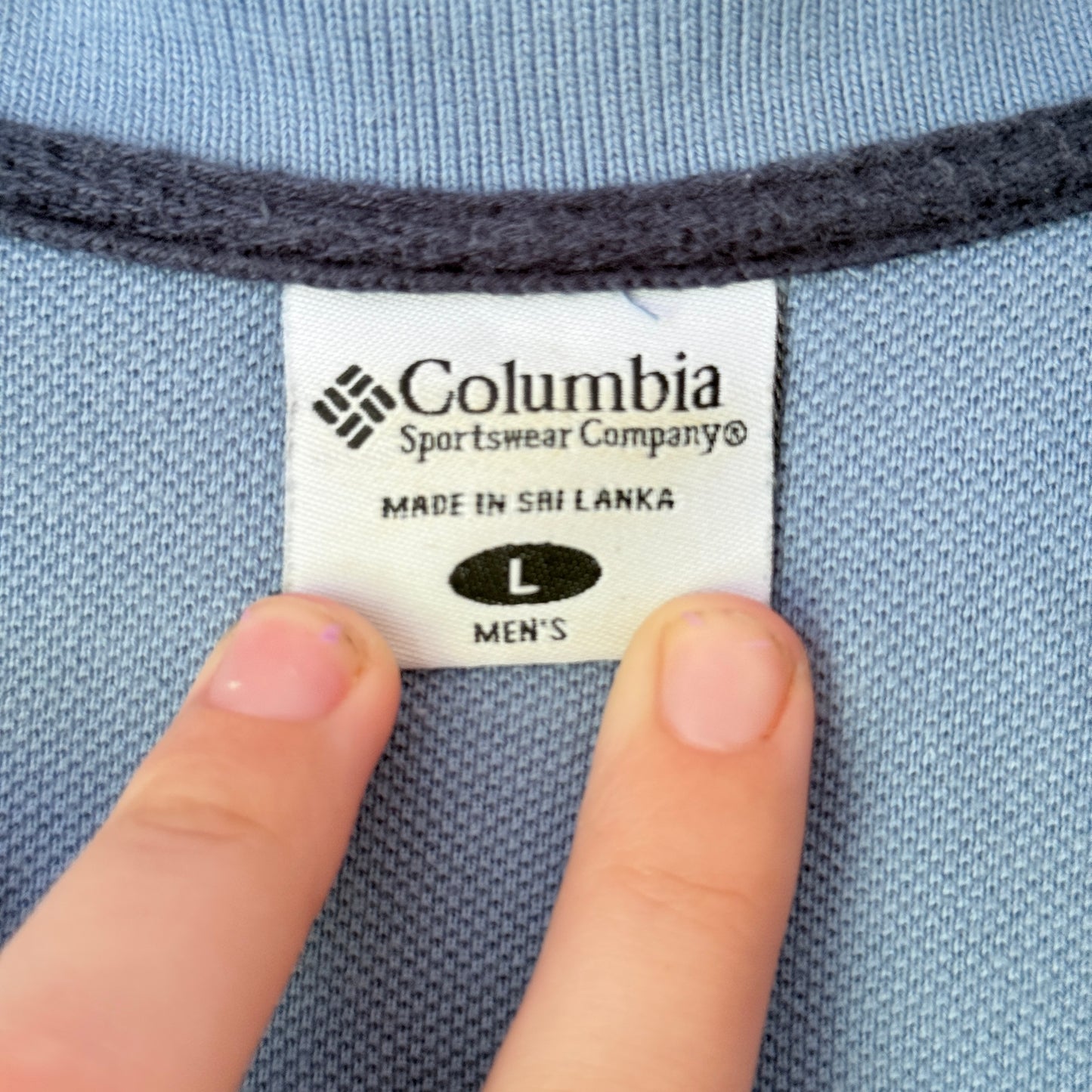 Columbia Size L Light Blue Textured Polo Shirt