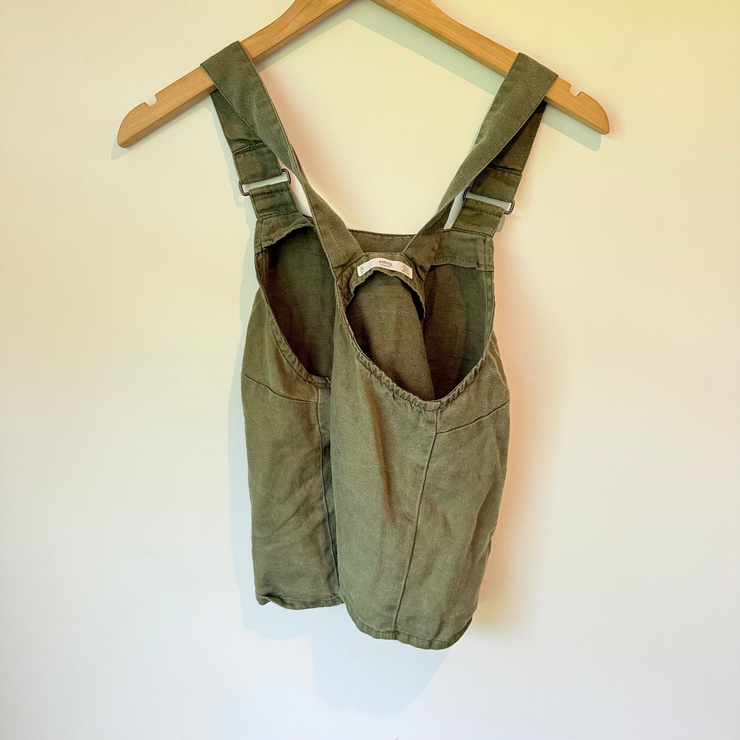 MNG Casual Olive Green Linen Blend Cross Back Mini Dress - Size S