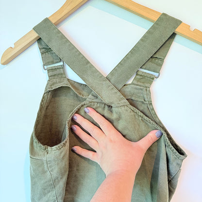 MNG Casual Olive Green Linen Blend Cross Back Mini Dress - Size S