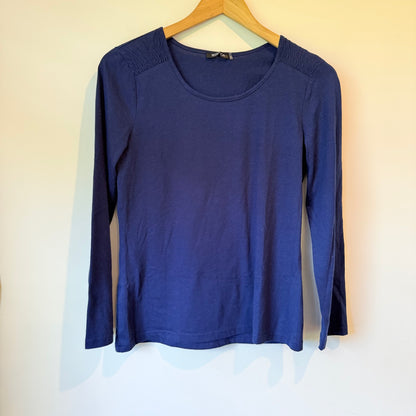 Bendon Navy Blue Long Sleeve Top - Smocked Shoulder - 44cm U/Arm
