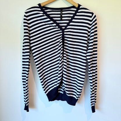 Garage Navy Blue & White Striped V-Neck Cardigan - Size M