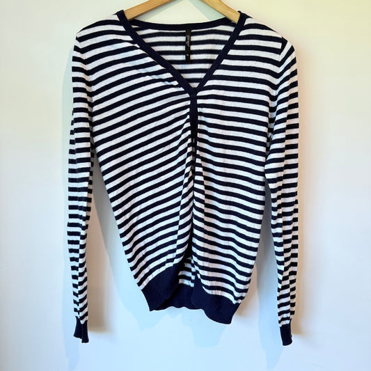 Garage Navy Blue & White Striped V-Neck Cardigan - Size M