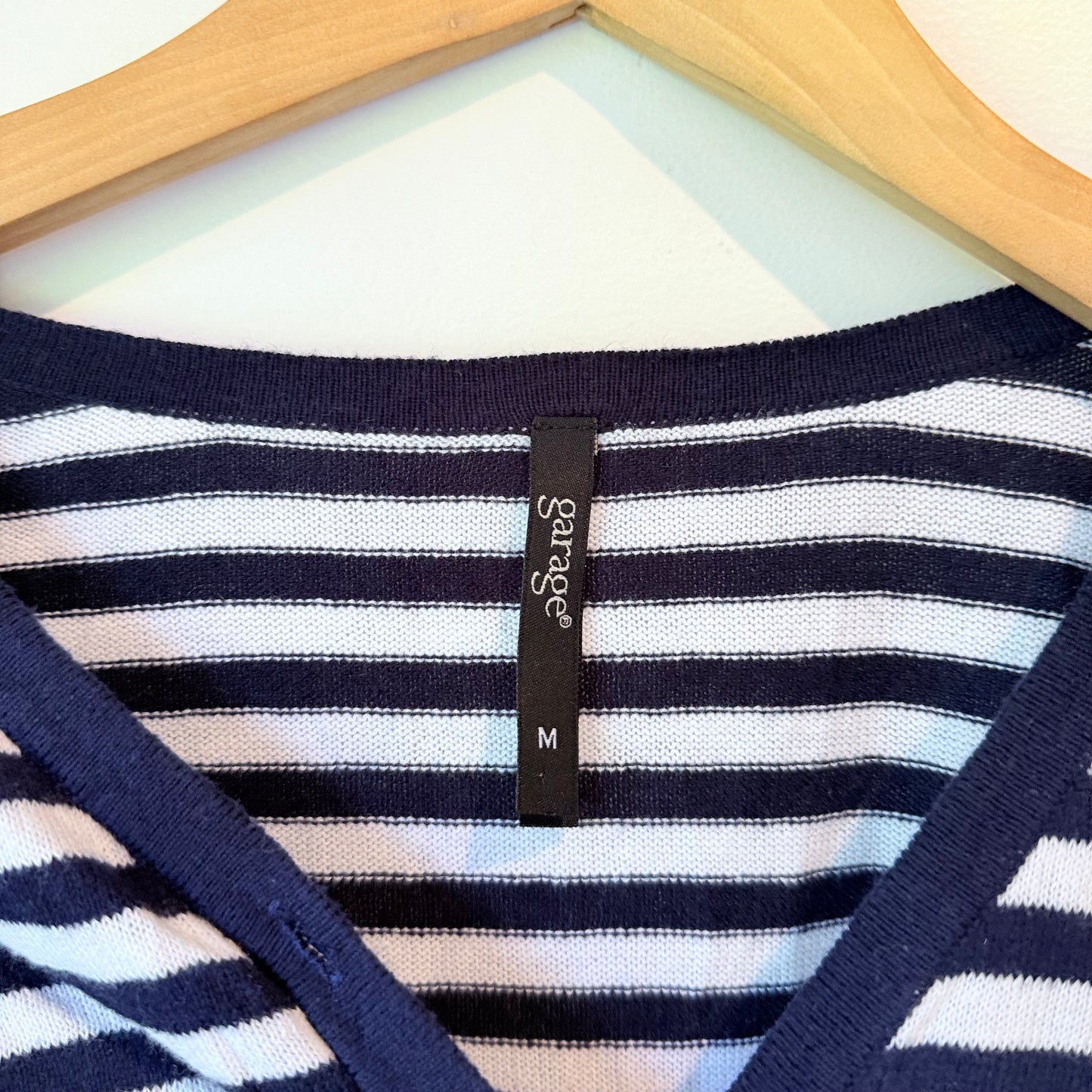 Garage Navy Blue & White Striped V-Neck Cardigan - Size M