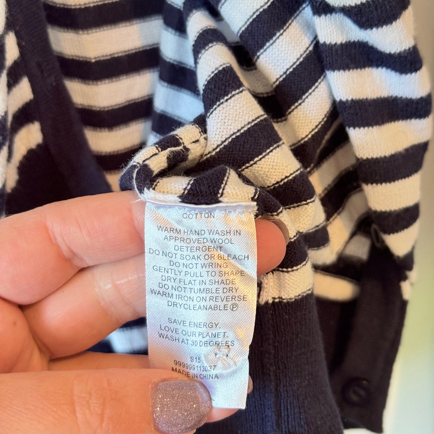 Garage Navy Blue & White Striped V-Neck Cardigan - Size M