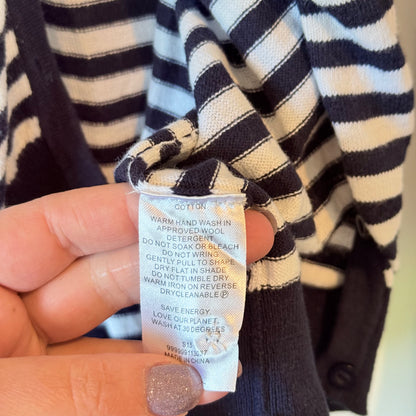 Garage Navy Blue & White Striped V-Neck Cardigan - Size M