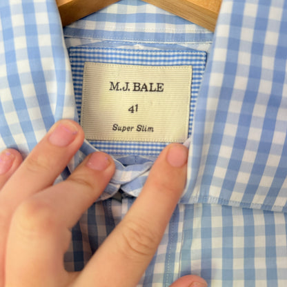M.J. Bale Size 41 Classic Gent's Blue Check Long-Sleeve Shirt
