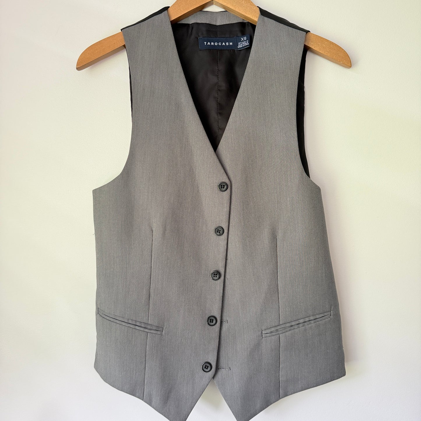 Tarocash Size XS Men's Grey Black Wavy Striped Suit Vest