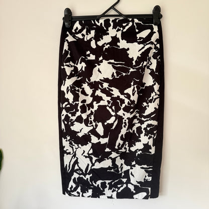 Cue Size 8 Black White Abstract Print Cotton Pencil Skirt