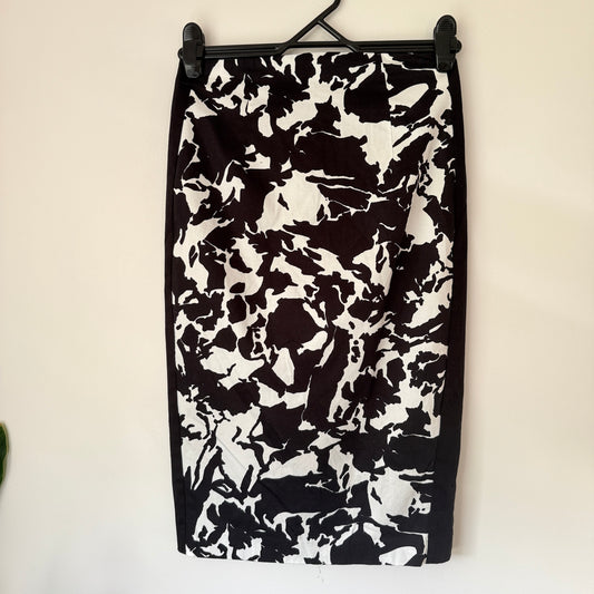 Cue Size 8 Black White Abstract Print Cotton Pencil Skirt