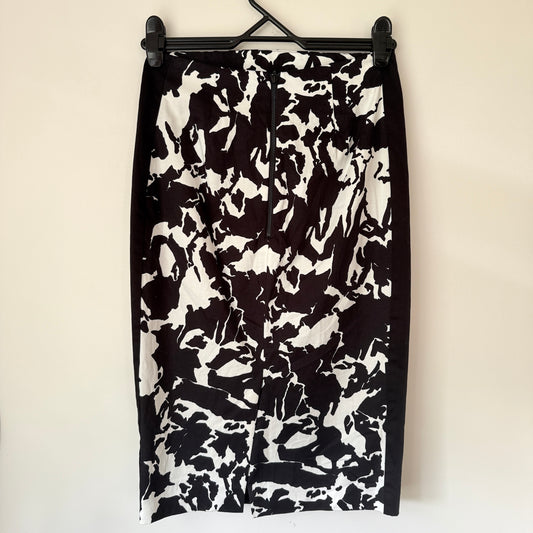 Cue Size 8 Black White Abstract Print Cotton Pencil Skirt
