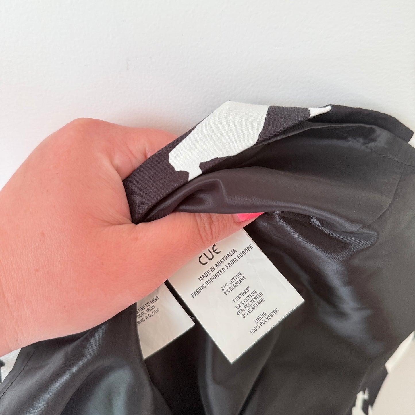 Cue Size 8 Black White Abstract Print Cotton Pencil Skirt