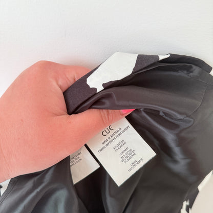 Cue Size 8 Black White Abstract Print Cotton Pencil Skirt