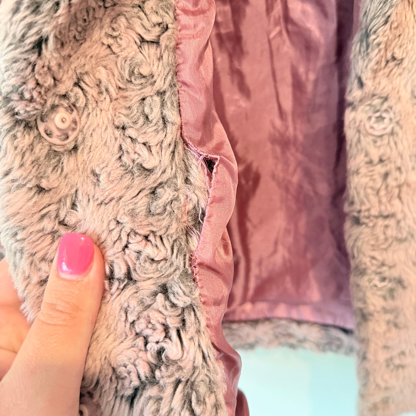 Emu Paris Size U/Arm 49cm Pink Gray Faux Fur Jacket