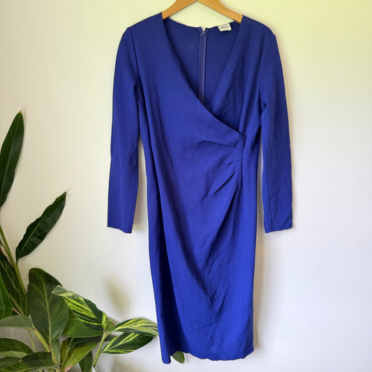 Armani Size 14 Blue Long-Sleeve Wrap Dress